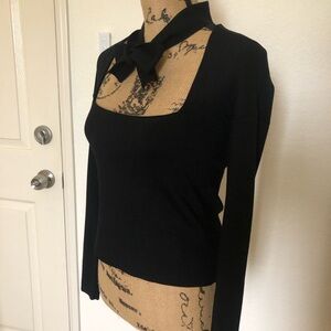 Yves Saint Laurent Vintage blouse with square neckline and bow accent Sz M